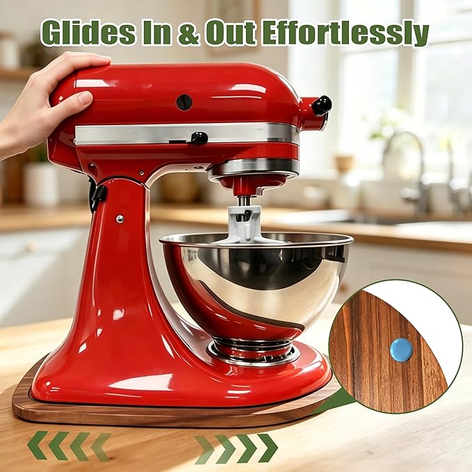 Mixer Slider for Kitchenaid Mixer 4.5-5 Qt Tilt Head Stand Mixer Pine Wood Countertop Appliance Sliding Tray Mover Sliding Caddy for Kitchen Aid Slider Mat Accessories Attachments Brown
