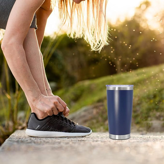 20 oz Tumbler Coffee Travel Tumblers Bulk with Lid Stainless Steel Double Wall Vacuum Insulated Mug Powder Coated Cups fit Car Cupholder for Hot and Cold - Navy, 12Pack