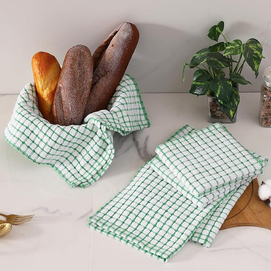 Homaxy Kitchen Towels and Dishcloths Set, 16 x 25 and 12 x 12 Inches, Set of 12 Cotton Terry Kitchen Dish Towels, Super Soft and Absorbent Dish Cloths, Green