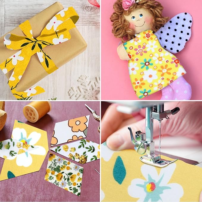 Kingdder Jelly Fabric Quilting Strips, Patchwork Roll 2.55 Inch Roll up Cotton Patchwork Jelly Fabric Craft for Quilters and Sewing DIY Crafts(Yellow Flower)