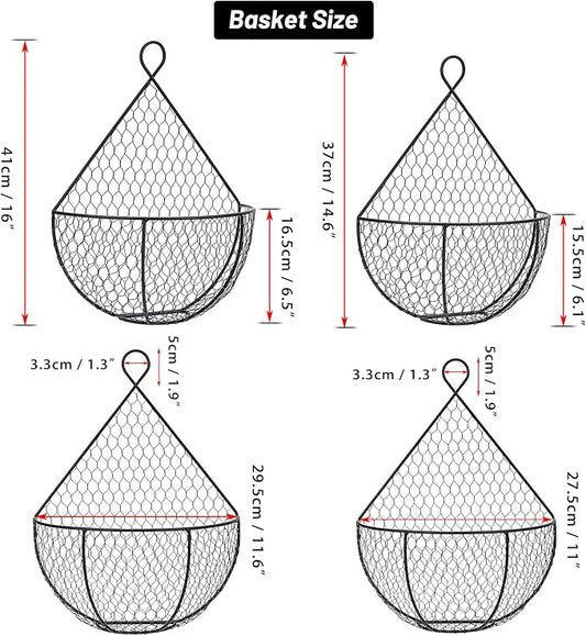 BSTKEY Set of 2,Wall-Mounted Hanging Metal Fruit Vegetable Baskets Hanging Produce Bins for Flowers, Decorations,Veggies,Decorations and More, Black
