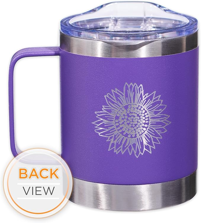 Christian Art Gifts Stainless Steel Double Wall Vacuum Insulated Camp Style Travel Mug 11 oz Purple Coffee Mug with Lid for Women - She is Clothed with Strength & Dignity -Proverbs 31:25