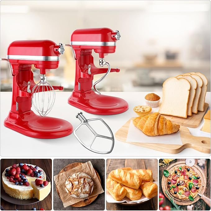 Stainless Steel 3 Piece kit Attachments,Dough Hook 6 Wire Whisk Flat Beater Compatible with KitchenAid 5 Plus -6QT Mixer,Bowl Lift Stand Mixer Accessory,Rust Resistant,Dishwasher Safe