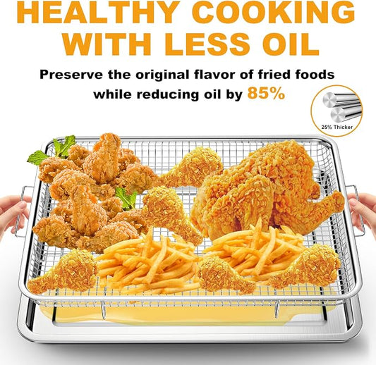 DONGULI Air Fryer Basket Oven - 2 Set Large Air Fryer Basket and Tray Stainless Steel Oven Air Fryer Rack Pan Accessories for Baking 15.4"x11.2"