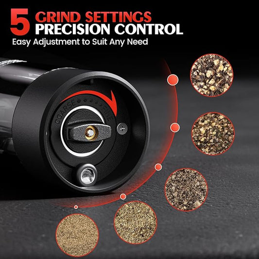 Electric Salt and Pepper Grinder Set Automatic Grinder for Kitchen Battery Pepper Mill Shakers Adjustable Coarseness Upgraded Larger Capacity with Led Gifts for Mom