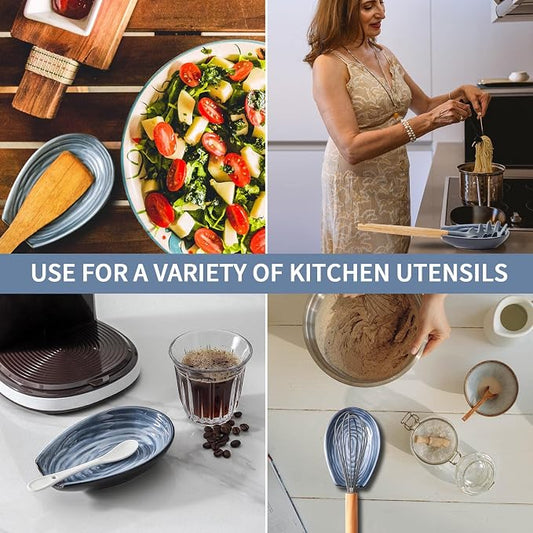 Hasense Spoon Rest for Stove Top and Kitchen Countertop, Large Heat-resistant Spoon Holder for Spatula Ladles Tongs, Farmhouse Cooking Utensil Rest for Home Kitchen Decor, Grey and Blue, 1 PC