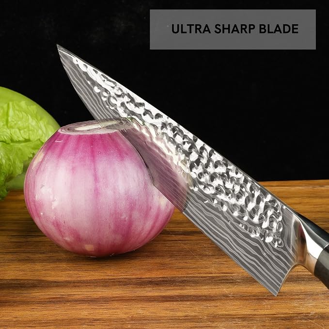 DARK EDGE 3PCS Kitchen Knives Set, 8 Inch Chef Knife with Black Sharpener and Blade Guard, Professional Kitchen Chef's Knife Set 05