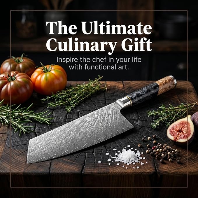 Tidal Black - 7" Cleaver Knife - Damascus