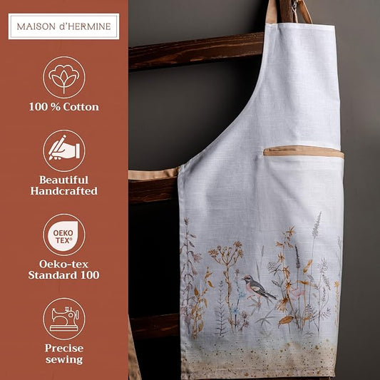 Maison d' Hermine 100% Cotton Apron for women with Pocket Kitchen Chef Apron for Men Cooking Spring Summer