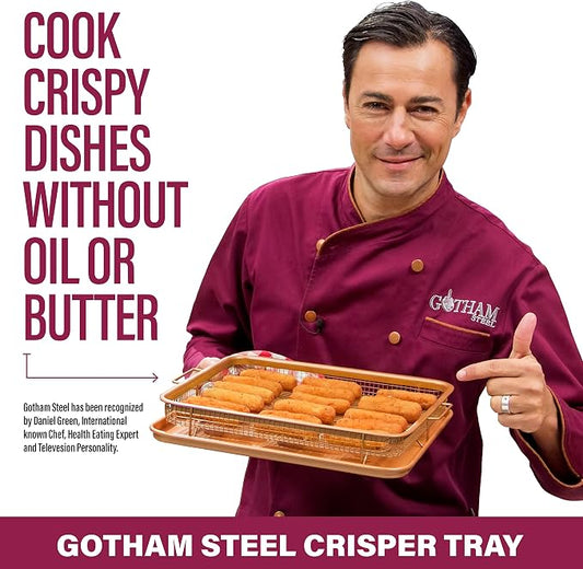 Gotham Steel Baking Sheet with Air Fry Rack,16.5” x 12.5”,2 Pc Multipurpose Air Fryer Tray and Cookie Sheet Pan for Oven,Use as Cooling Wire Rack,for Cooking,Pizza,Bacon,Dishwasher Safe,(Pack of 6)