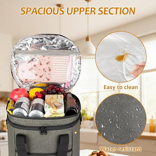 LUXJA Oval Insulated Slow Cooker Carrying Bag Compatible with 3 Quart Crock-Pot, Double Layer Carrier Bag with Lid Straps for 3 Quart Slow Cooker (Bag Only), Gray