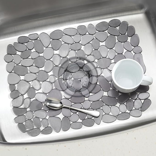 iDesign Pebblz Large Plastic Sink Grid, Non-Skid Dish Protector Mat for Kitchen, Bathroom, Basement, Garage, 11.75" X 15.75", Gray