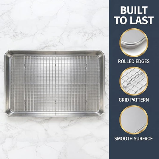 aking Sheet Pan & Cooling Rack Set – 18"×13" Aluminum Half Sheet & Stainless Steel Wire Rack