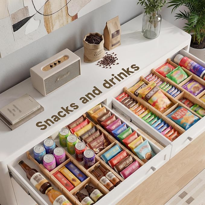 Bamboo Drawer Dividers, Expandable Kitchen Drawer Organizer, Include 8 Dividers, 8 Small Inserts and 8 Medium Inserts for Home, Office, Dressers