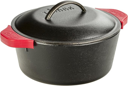 Lodge Cast Iron Dutch Oven 5 Quart - Loop Handle Cooking Vessel - Even Heat Retention - Oven-Safe, Versatile Pot - Handle Holders Included