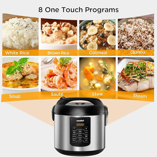 COMFEE' Rice Cooker 10 cup Uncooked/20 cup Cooked, Rice Maker, Steamer, Saute, Steamer and Warmer, 5.2 QT Large Capacity, Brown Rice, Quinoa and Oatmeal, 8 One-Touch Programs