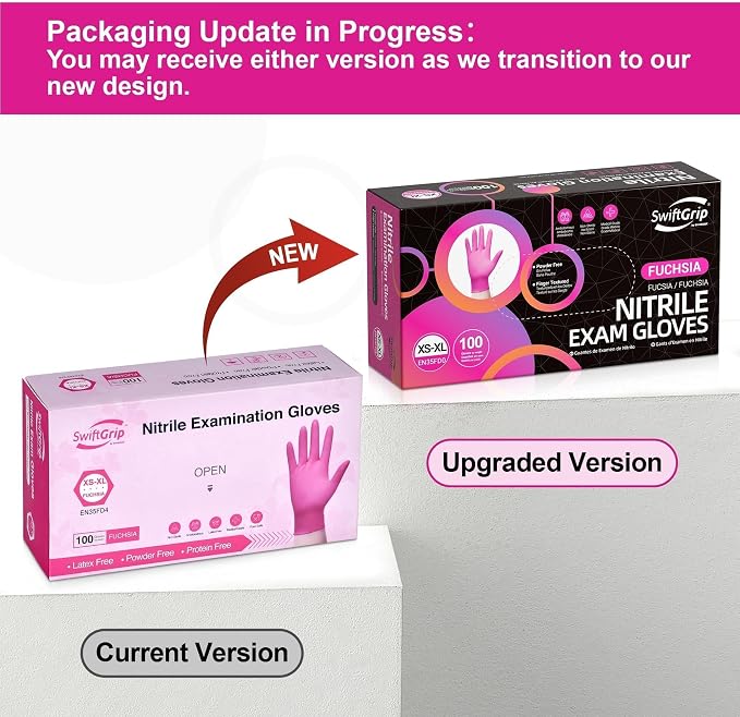SwiftGrip Powder-Free Nitrile Gloves, 3-mil, Disposable Nitrile Gloves, Latex-Free, Powder-Free - Pink/Fuchsia