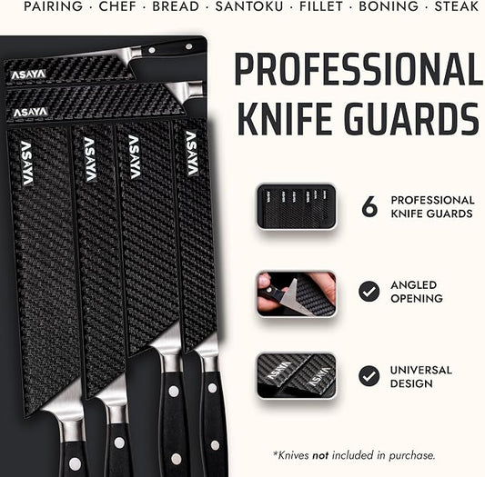 Asaya Professional Chef Knife Edge Guards – 6 Piece Knives Universal Covers - Extra Strength ABS Plastic and Food Safe Kitchen Knife Sheath Covers – Knives Not Included