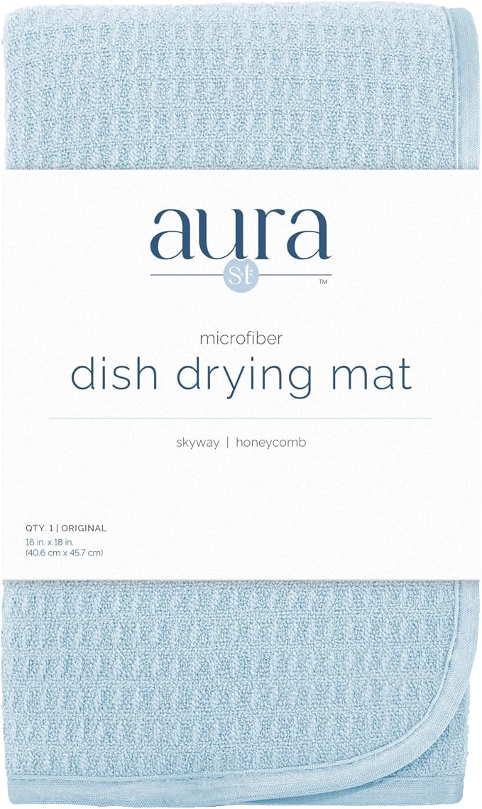 S&T INC. Dish Drying Mat, 16” x 18”, Absorbent Microfiber Kitchen Counter Mat, Dish Drying Pad for Dishes, Utensils, Pots and Pans, Large, Sky Blue