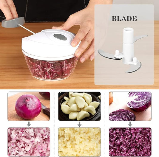 Cambom Manual Food Chopper Vegetable Cutter, Hand String Vegetable Chopper Onions Cutter for Vegetable Fruits Nuts BPA Free Food Safe Material, 550ml White