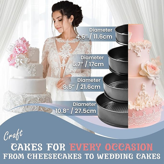 9 Inch Springform Pan Set - 4 NONSTICK Leakproof Cheesecake Pans 4/7/9/11โ with CAKE SLICER and TESTER; INSTANT POT-Compatible Spring Form Pans for Baking โ for Gifting - Layer Cakes, Quiches, etc