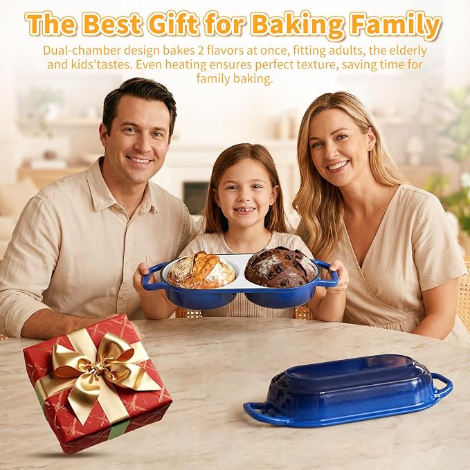Mini Double Dutch Oven For Sourdough Bread Baking, 2.2QT Enameled Cast Iron Dutch Oven Pot With Lid, Non Stick Dual Round Bread Loaf Pan, 500°F Oven Safe, Sourdough Baking Pan For Homemade Baking