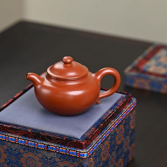 Handmade Purple Clay Teapot | Wrinkled Red Mud | 250cc | Lotus Seed Shape | 14 Holes Inner Push Water Outlet | Artisan Crafted Gongfu Tea Pot