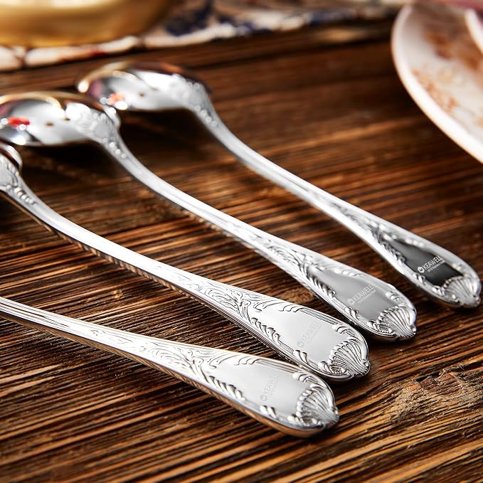 KEAWELL Premium Regalia 4-Piece Spoon Set 7.3-Inch – Ornate 18/10 Stainless Steel Silverware with European Luxury Handles, Dishwasher Safe for Elegant Dining (Silver, Dinner Spoons)