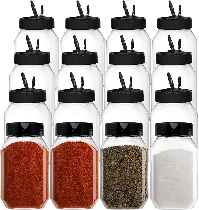 Dicunoy 16 Pack 17 OZ Plastic Spice Containers, Large Seasoning Jars with Shaker Lids, Reusable Empty Storage Bottle for Kitchen Storing Spice, Powders