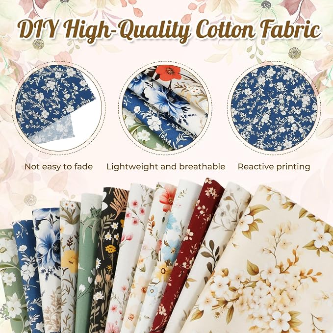 Tatuo 30 Pcs 10 x 10 Inches Vintage Floral Cotton Fabric Bundle Squares Patchwork Floral Fabric Sewing Quilting Bundles Assorted Pattern Cloth for DIY Scrapbook Craft Making