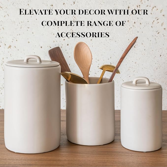 Ceramic Food Storage Jars 37Oz, Snack Containers, Airtight Lid, Kitchen Countertop Canisters for Grounds Coffee, Pods, Tea, Flour, Sugar, Rice, Pantry Organization, Containers set