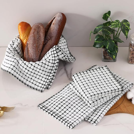 Homaxy Kitchen Towels and Dishcloths Set, 16 x 25 and 12 x 12 Inches, Set of 12 Cotton Terry Kitchen Dish Towels, Super Soft and Absorbent Dish Cloths, Black