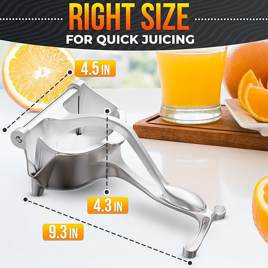 Hand Juicer Squeezer - Gets Every Last Drop Fast - Manual Juicer Hand Press for Lemon, Orange, Lime, Grapefruit and Pomegranate | 20 oz Aluminum Bowl, Pour Spout, Lemon Squeezer with Ergonomic Handle