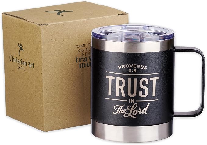 Trust in the LORD Black Camp-style Stainless Steel Mug - Proverbs 3:5