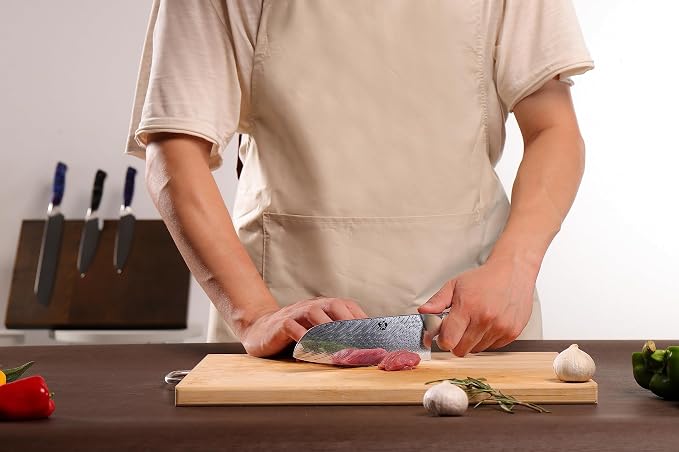 WILDMOK Santoku Knife 7 inch, Professional Japanese VG 10 Damascus steel Santoku Knife, Knives with Ergonomic Full Tang Resin handle, suitable Home Kitchen and Restaurant