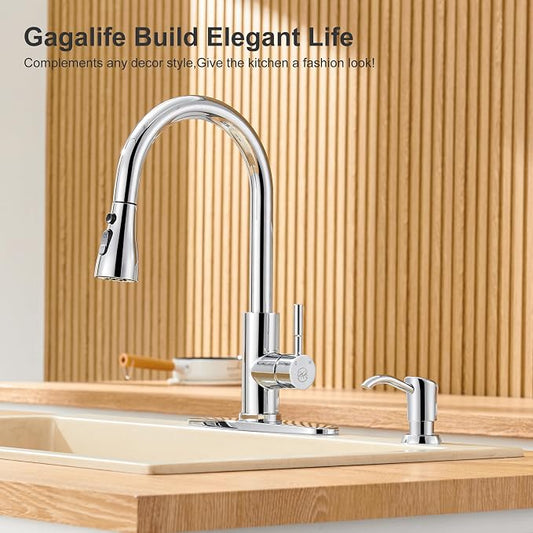 GAGALIFE Built in Counter Soap Dispenser for Kitchen Sink and Soap Dispenser Extension Tube, Anti-Leakage Upgrade with 40" Soap Tube No More Top Refill (Chrome)