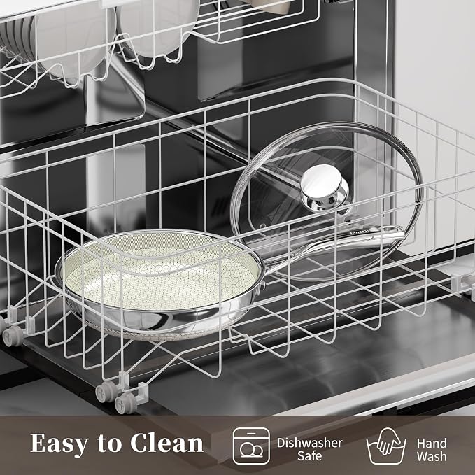 Non Stick Frying Pan with Lid, 12 Inch Ceramic Hybrid Tri-Ply Stainless Steel Frying Pans Nonstick W/Lid, Large Induction Skillet Frying Pans for Cooking, Metal Utensil&Dishwasher&Oven Safe, PFAS Free