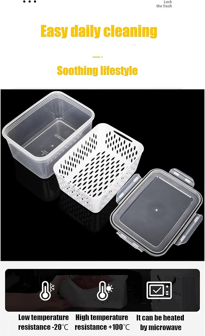 Fruit and Vegetable Storage Containers for Fridge, 6 Pcs/3 Sets Keep Fresh Produce Saver Containers Keeper, Food Storage Containers with Removable Colander (grey)