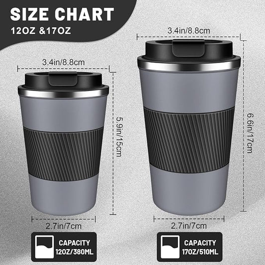 DUBUXW Insulated Coffee Tumblers with Flip Lid 12oz / 17oz, Stainless Steel Travel Coffee Mug Leak Proof, Vacuum Insulated Coffee Mug Reusable Cup, Keeps Cold and Hot for Coffee Tea