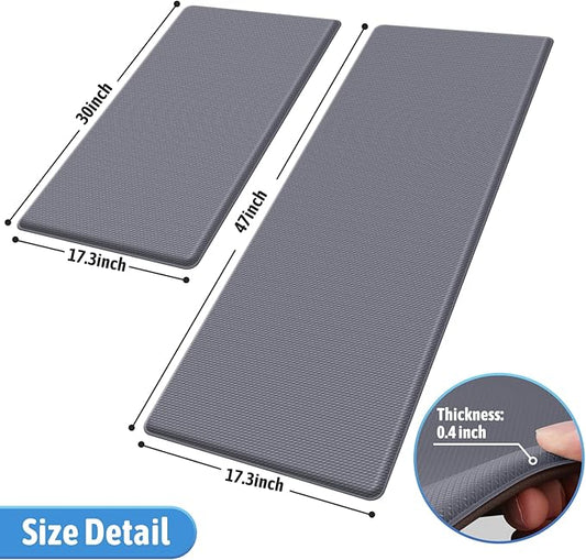 StepLively Kitchen Mat, 2 PCS Kitchen Rugs, Cushioned Kitchen Mats for Floor, Anti Fatigue Kitchen Rug Set, Non-Skid Standing Mat for Kitchen, Office, Sink, 17.3"x30"+17.3"x47", Grey
