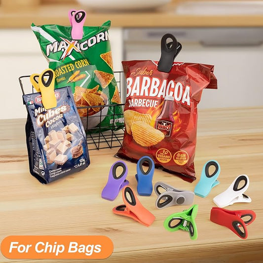 Jetmore 12 Pack Chip Clips Bag Clips, Office Paper Clamps, Magnetic Food Clip for Bread Bag, Refrigerator, Snack, Kitchen, Office, Packages, Colorful Plastic Clip Heavy Duty