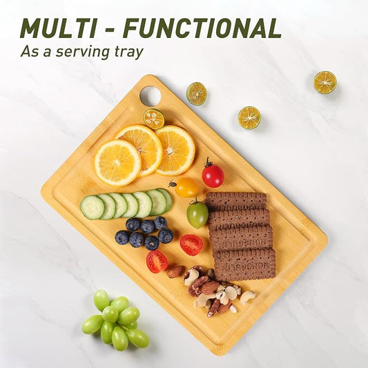 Bamboo Wood Cutting Board for Kitchen 12" x 8" Mini Wooden Charcuterie Boards Lightweight Chopping Board Non Toxic Serving Board Tiny Chef Set Camping Fruit Lemon Sandwich Cheese Board