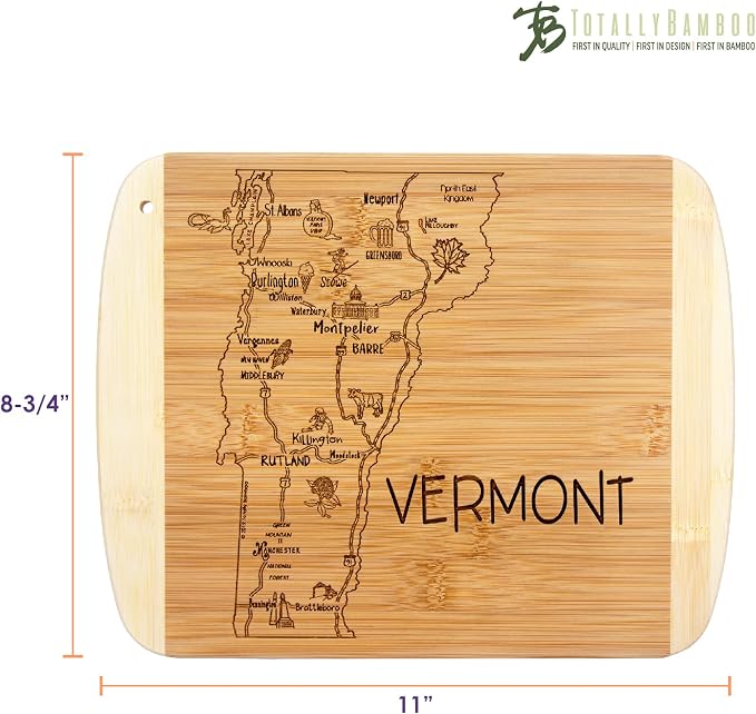 Totally Bamboo A Slice of Life Vermont State Serving and Cutting Board, 11" x 8.75"