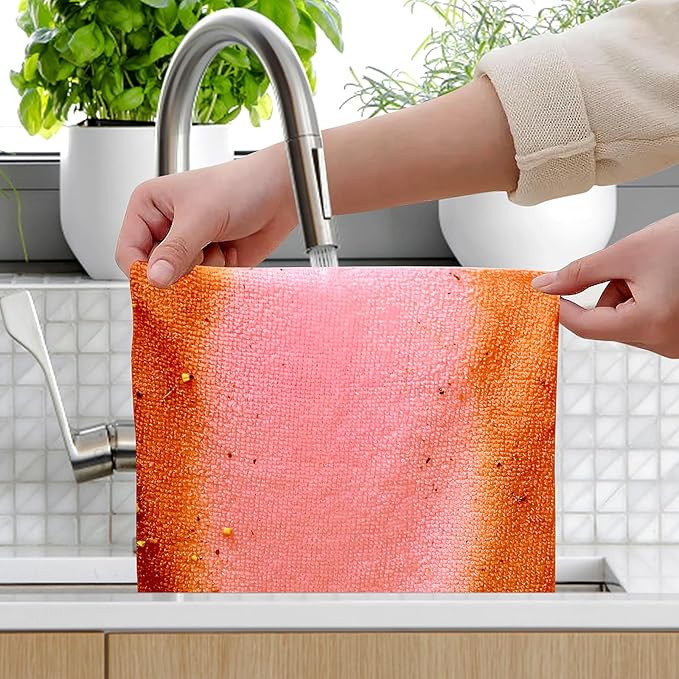 Luiruey Microfiber Cleaning Cloth Rags in A Box (20 Count) -7.9" x 7.9" Reusable Microfiber Towels for Cars - Edgeless Terry Towels,Small Microfiber Towel for Home, Kitchen (Pink)