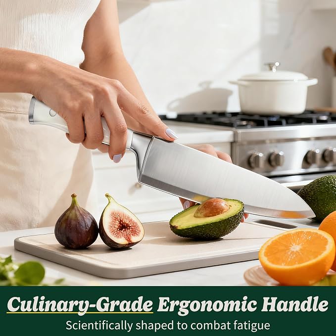 Knife Set, 15 Piece Premium Chef High Carbon Stainless Steel Kitchen Knife Block Set, Razor-sharp, Ergonomic Forged Triple Rivet Handle, Professional Knife Set for Kitchen, Dishwasher Safe(White)