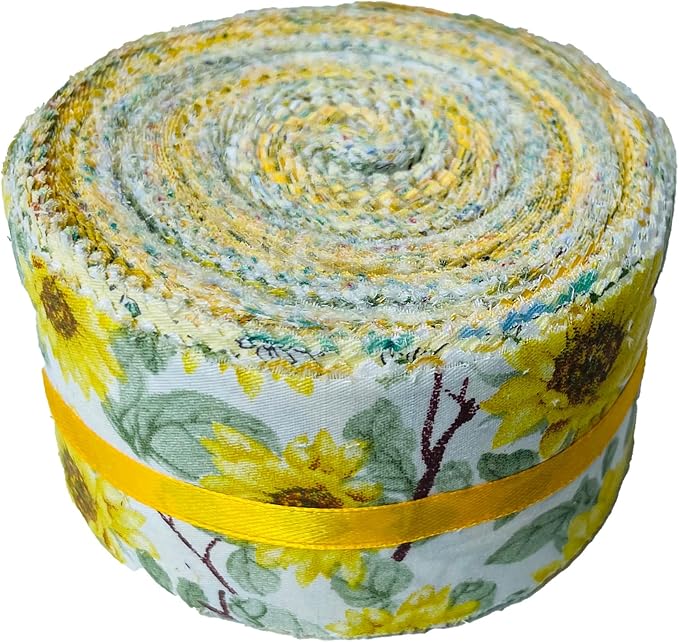 40 Strip Jelly Roll Fabric Strips for Sewing, 100% Cotton for Quilting Crafting, Precut Bundles2.5 x 44" Yellow Printed Fabric