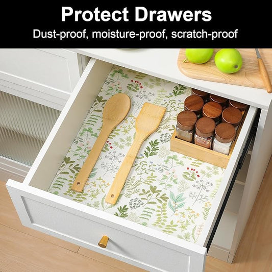 Cooyes Shelf Liners for Kitchen Cabinets Refrigerator Liners Waterproof & Oil-Proof Kitchen Cupboard Liner Drawer Mats EVA Material Non Adhesive Fridge Liner for Shelves(23.6" W x 360" L)