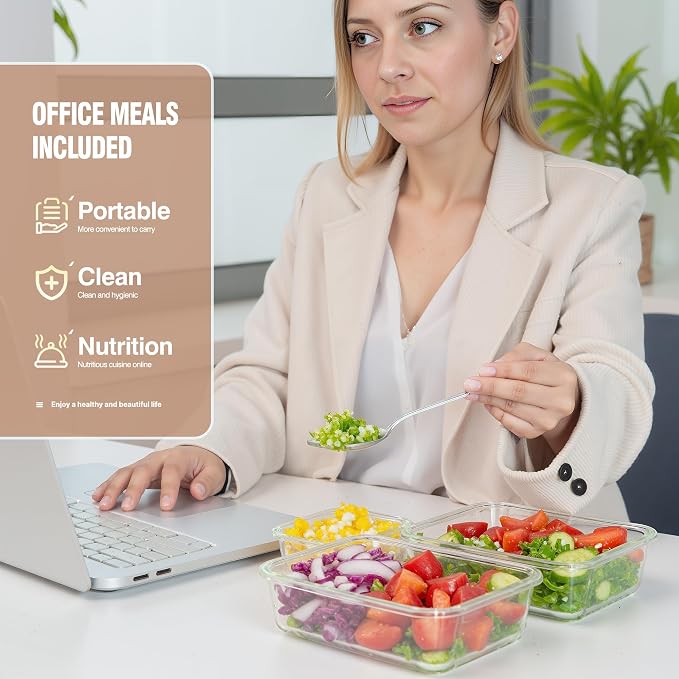 10-Pack Meal Prep Containers with Snap Locking Lids, Glass Airtight Lunch, Food Storage Containers, Microwave, Oven, Freezer and Dishwasher Friendly, Gray