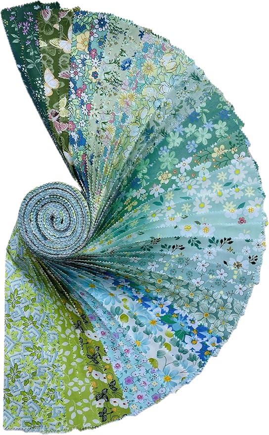 40 Strip Jelly Roll Fabric Strips for Sewing, 100% Cotton Fabric for Quilting Crafting, Precut Fabric Bundles, Patchwork Precut Quilt Squares-2.5" x 44" Green Forest