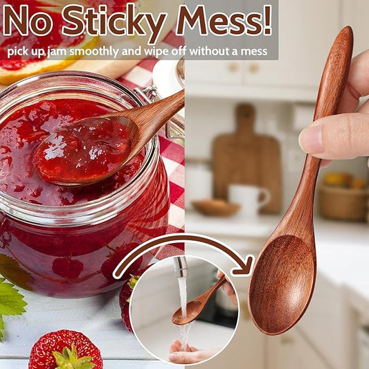 7pcs Small Wooden Spoons for Honey, Tea, Coffee Little Wood Table Spoon for Eating, Stirring Mini Wooden Utensils Set